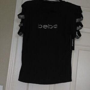 Bebe Black Tee with Studded Sleeves